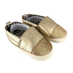 Baby Girls Slip On Sneakers Faux Leather Glitter Soft Sole Gold 12-18 Months